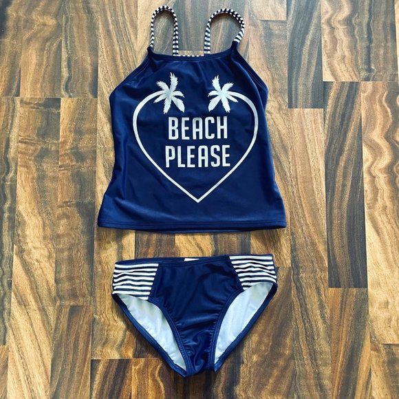 Beach Please Navy Tropical Tankini - Picture 1 of 6